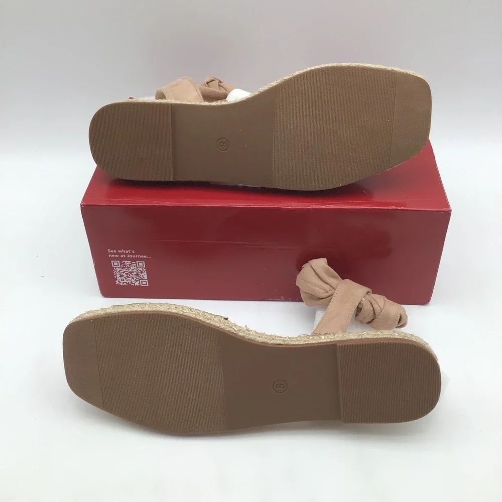 Journee Collection Emelie‎ Tan Ankle Tie Espadrille Sandals Womens Size 8 M NEW